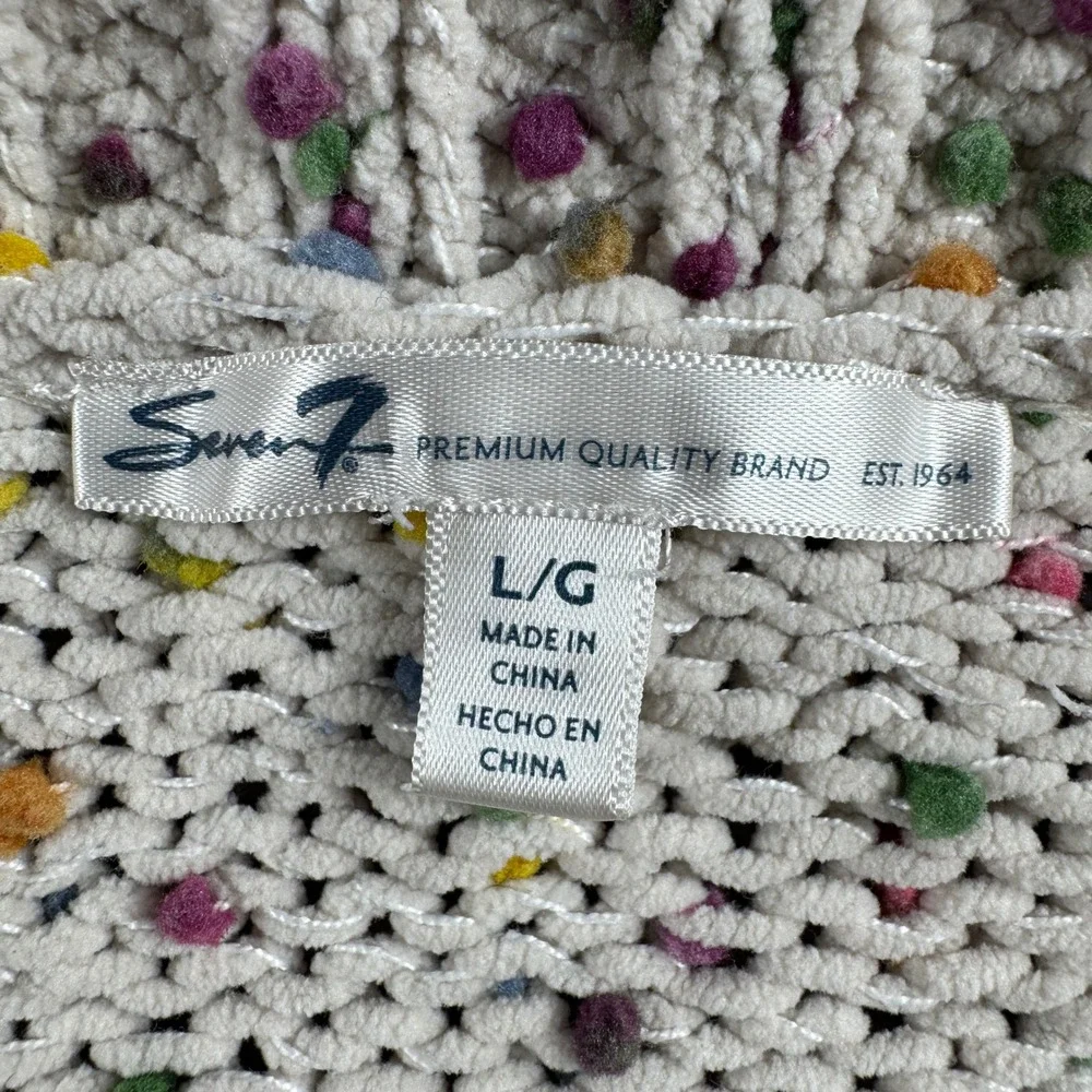 Seven7 Sweater Womens L Cream Confetti Popcorn Knit Crewneck 7M7579A Soft Boho